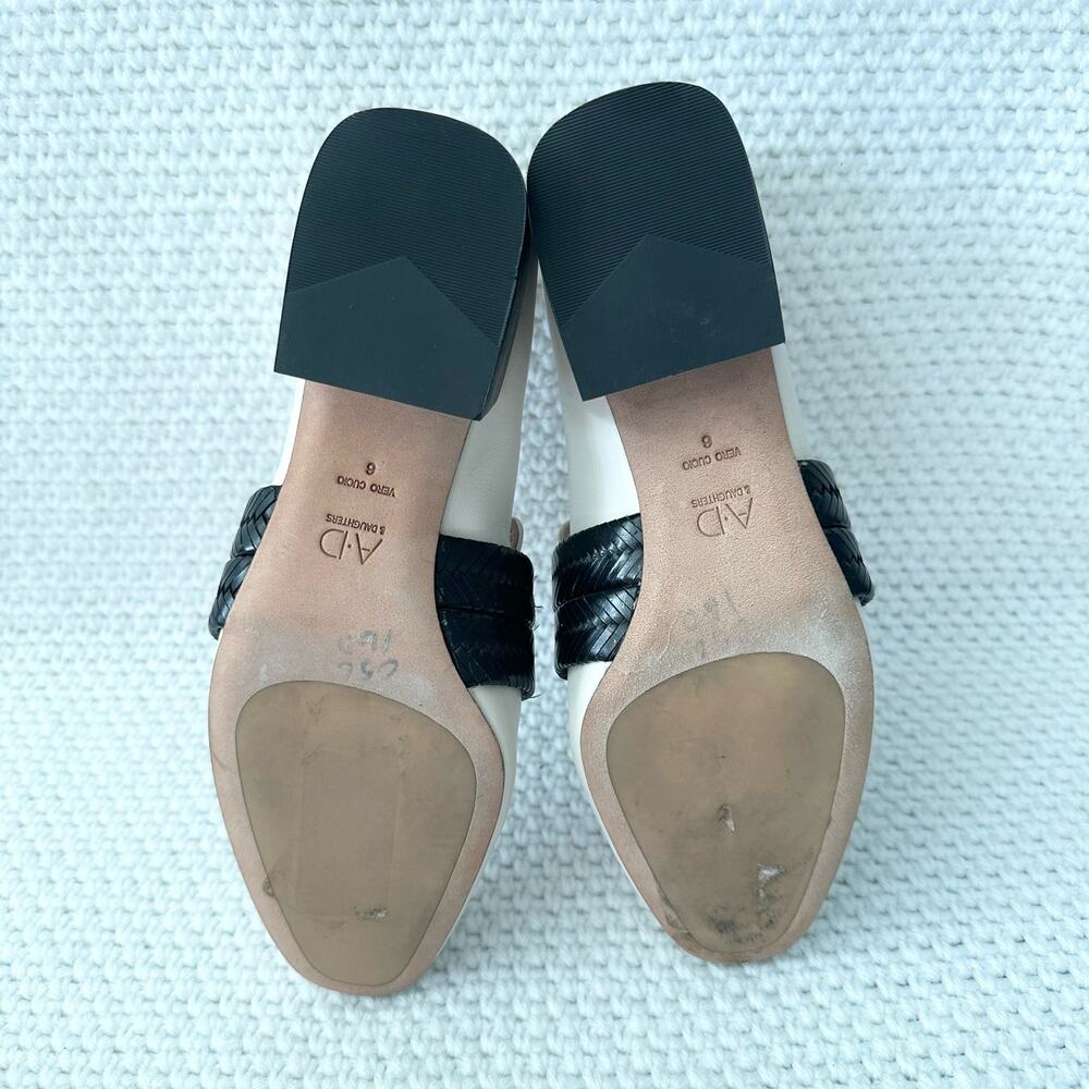 AD & Daughter Ivory Black Woven Band Corya Keeper Low Black Heel Loafer 6.5 - Picture 12 of 12